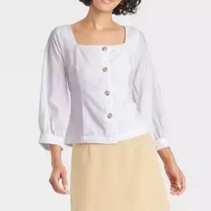White Balloons long Sleeve Button-Up   Blouse.  White. S